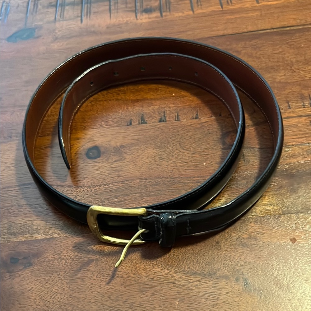 Jos. A. Bank Black Leather Belt with Gold Buckle